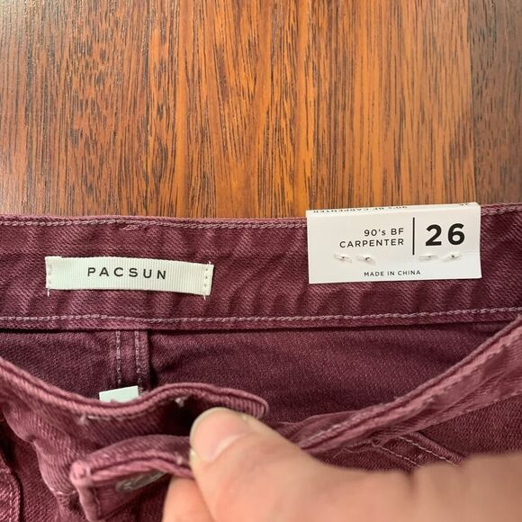 NEW Pacsun 90s BF Carpenter Jeans Burgundy Women's Size 26 - Picture 2 of 8